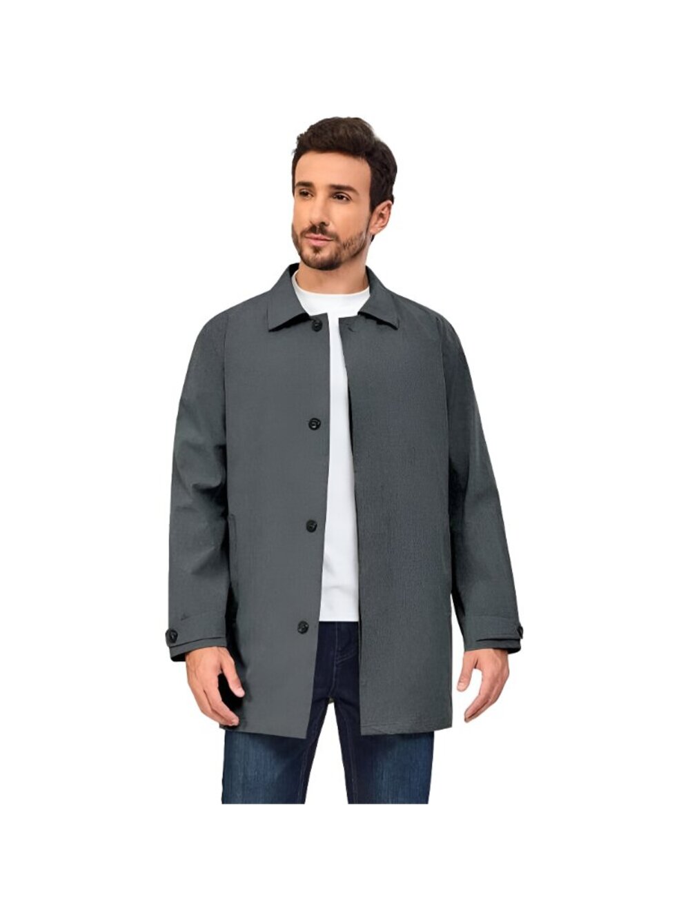 Men's Waterproof Mid-Length Trench Coat, Lightweight Rain Coat - Picture 3 of 7